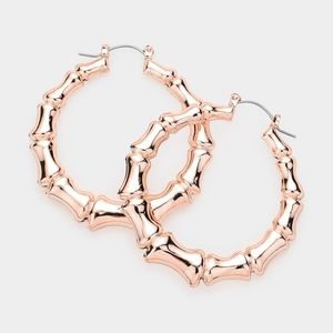 Pink Round Bamboo Doorknocker Hoop Earrings Trendy Fashion Accessory Jewelry